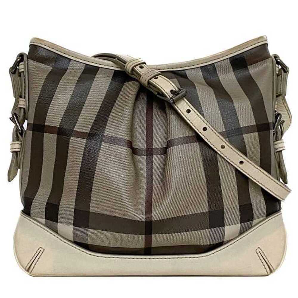 Burberry Shoulder Bag Beige Gray Check Crossbody Leather Zipper - Picture 1 of 10